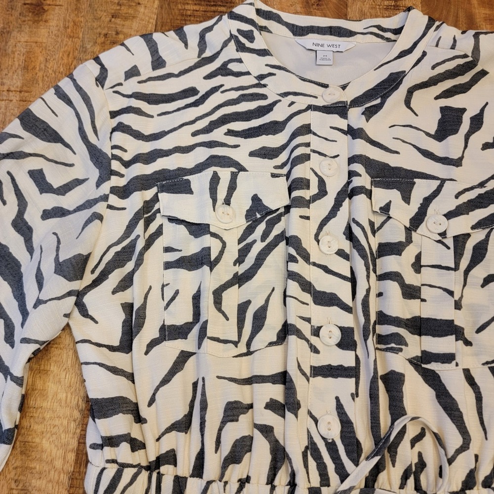 Nine West‎ Fit & Flare Utility Dress Women's Size M Zebra Animal Print